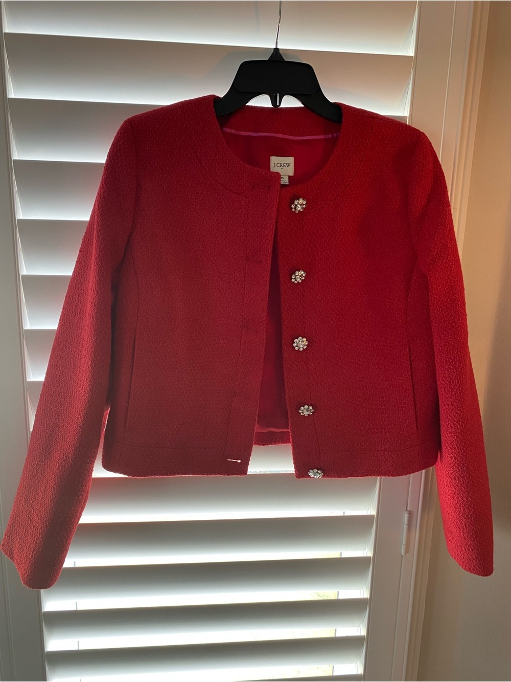 J. Crew Red Textured Jewel-Button Cropped Jacket